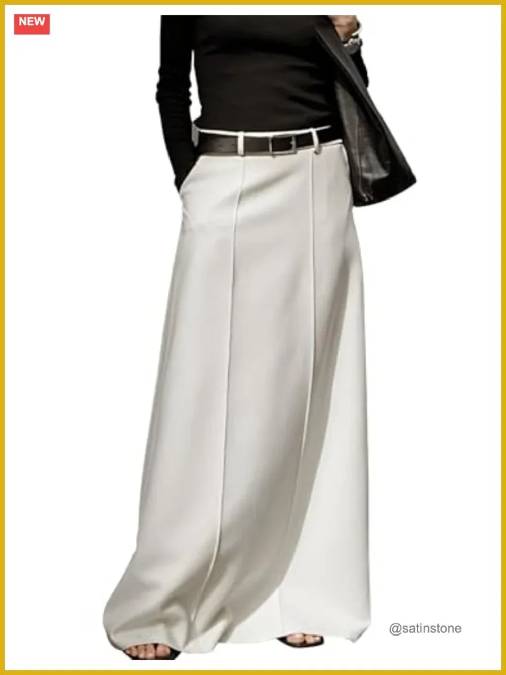 100% Polyester High Waist Maxi Skirt with Pockets H Line Floor Length